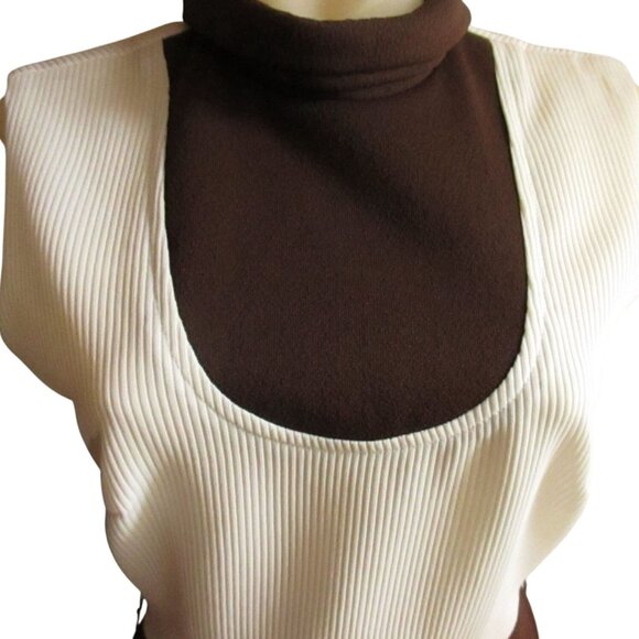 Vintage Women's Dress 8 1970's 2 Tone Stretch Knit Polyester Handmade Brown Mod - Picture 7 of 7